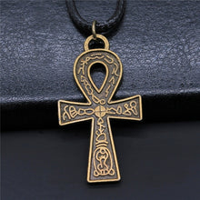 Load image into Gallery viewer, Black Leather Chian Necklace Ancient Egyptian Pharaoh The Eye Of Horus Ankh Cross Amulet Pendant Necklaces Jewelry Gifts