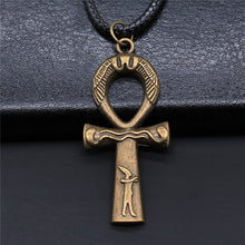 Load image into Gallery viewer, Black Leather Chian Necklace Ancient Egyptian Pharaoh The Eye Of Horus Ankh Cross Amulet Pendant Necklaces Jewelry Gifts