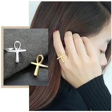 Load image into Gallery viewer, Simple Ankh Egyptian Cross Rings for Women Gold and Silver Color Stainless Steel Key of Life Wedding Anniversary Gifts Jewelry