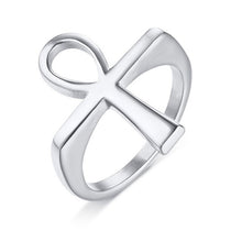 Load image into Gallery viewer, Simple Ankh Egyptian Cross Rings for Women Gold and Silver Color Stainless Steel Key of Life Wedding Anniversary Gifts Jewelry