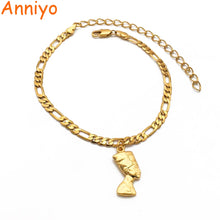 Load image into Gallery viewer, Anniyo Egyptian Queen Nefertiti Anklet for Women Gilrs Foot Chain Jewelry Gold Color Wholesale Jewellery African Gift #215106
