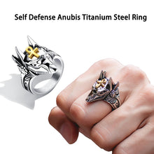 Load image into Gallery viewer, Unisex Personal Self Defense Ring Punk Anubis Egyptian Cross Beast Anti-wolf Finger Ring Titanium Steel Vintage Wolf Rings Gift
