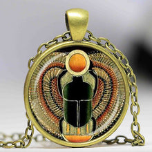 Load image into Gallery viewer, Symbol of Strength Egyptian Scarab Glass Dome Pendant Necklace, Ancient Egypt Jewelry Fashion Charm Women Gift HZ1

