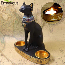 Load image into Gallery viewer, ERMAKOVA Egyptian Cat Craft Candlestick Holder Resin Statue Retro Cat Goddess Figurine Home Office Garden Decoration Gift
