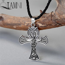 Load image into Gallery viewer, QIAMNI Vintage Punk Ankh Egyptian Cross Amulet Rope Chain Slavic Pendant Necklace Men Gift Statement Jewelry Charm Dropshipping
