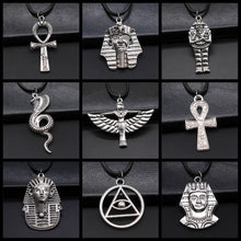 Load image into Gallery viewer, Black Leather Chian Necklace Ancient Egyptian Pharaoh The Eye Of Horus Ankh Cross Amulet Pendant Necklaces Jewelry Gifts
